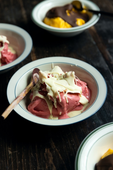 Cheat%27s+Frozen+Yoghurt+with+Magic+Chocolate+Shell+%7C+Gather+%26+Feast