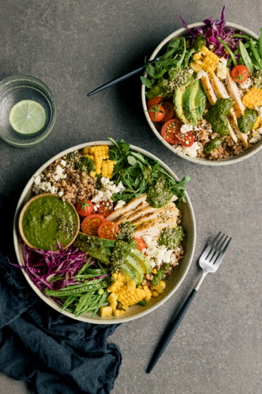 Farro%2C+Lentil+%26+Lemon+Pepper+Chicken+Nourishing+Bowls+with+a+Fresh+Basil+Vinaigrette++%7C++Gather+%26+Feast