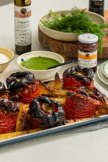 Greek+Stuffed+Capsicums+with+Kalamata+Olives+%7C+Gather+%26+Feast