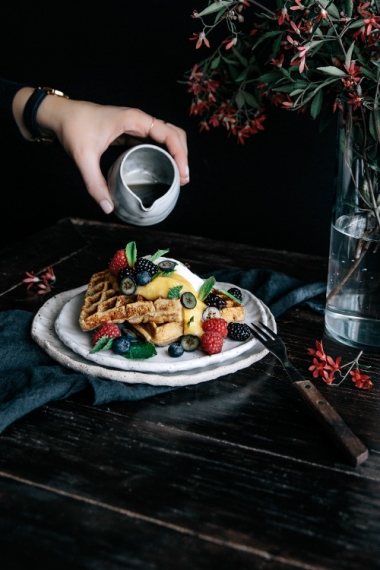 Vanilla+Buckwheat+Waffles+with+Lemon+Curd%2C+Fresh+Berries+%26+Mint++%7C++Gather+%26+Feast