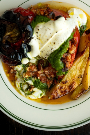 Greek+Stuffed+Capsicums+with+Kalamata+Olives+%7C+Gather+%26+Feast
