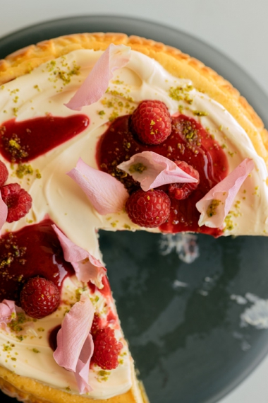 Raspberry%2C+Rose+%26+Vanilla+Cheesecake+with+Pistachio+Rose+Crust++%7C++Gather+%26+Feast