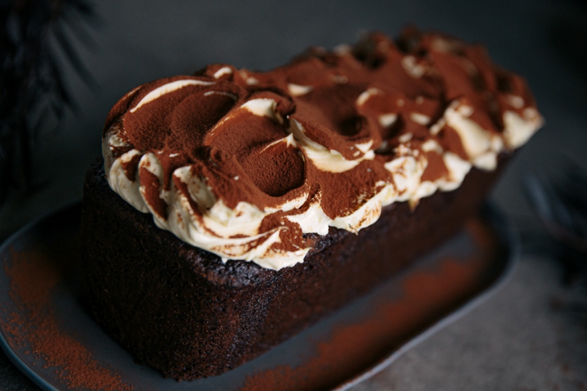 Rich+Chocolate+Loaf+Cake+with+Baileys+Cream+Cheese+Frosting++%7C++Gather+%26+Feast