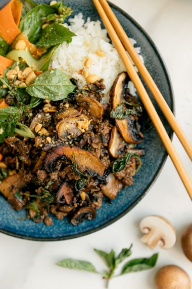 Thai+Basil+Beef+%26+Mushroom+Bowls+%7C+Gather+%26+Feast