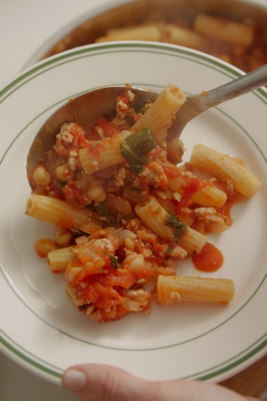 Tomato%2C+Basil%2C+Chicken+%26+Chickpea+One-Pan+Sauce+with+Pasta+%7C+Gather+%26+Feast