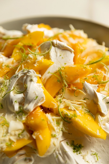 Mango%2C+Lime+%26+Toasted+Coconut+Smashed+Pavlova+with+White+Chocolate++%7C++Gather+%26+Feast