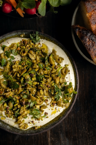 Olive%2C+Yoghurt+%26+Pistachio+Dip+with+Fresh+Oregano+%26+Green+Chili+%7C+Gather+%26+Feast