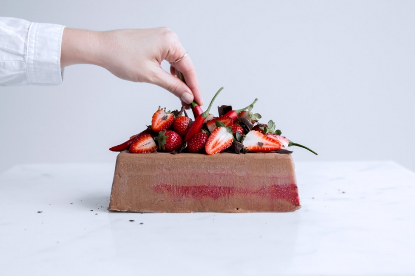 Chocolate+Semifreddo+with+Chili%2C+Strawberry%2C+Olive+Oil+%26+Rose++%7C++Gather+%26+Feast