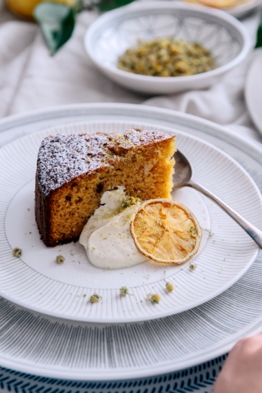 Lemon%2C+Olive+Oil+Vanilla+Cake+with+Yoghurt+Cream+%26+Chamomile++%7C++Gather+%26+Feast