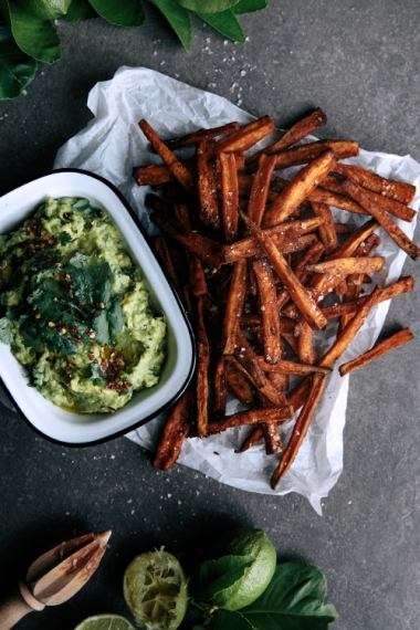 Spicy+Sweet+Potato+Fries+with+Coconut+%26+Lime+Avocado++%7C++Gather+%26+Feast