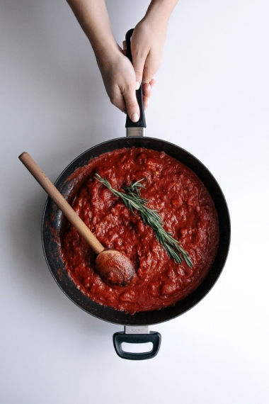 Tomato+%26+Basil+Meatballs+with+Cauliflower+Puree++%7C++Gather+%26+Feast