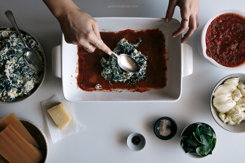 Tomato%2C+Ricotta%2C+Kale+%26+Basil+Lasagna++%7C++Gather+%26+Feast