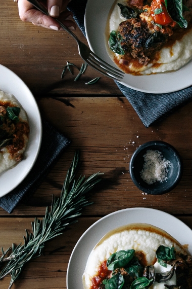 Tomato+%26+Basil+Meatballs+with+Cauliflower+Puree++%7C++Gather+%26+Feast