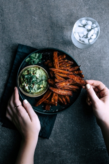 Spicy+Sweet+Potato+Fries+with+Coconut+%26+Lime+Avocado++%7C++Gather+%26+Feast