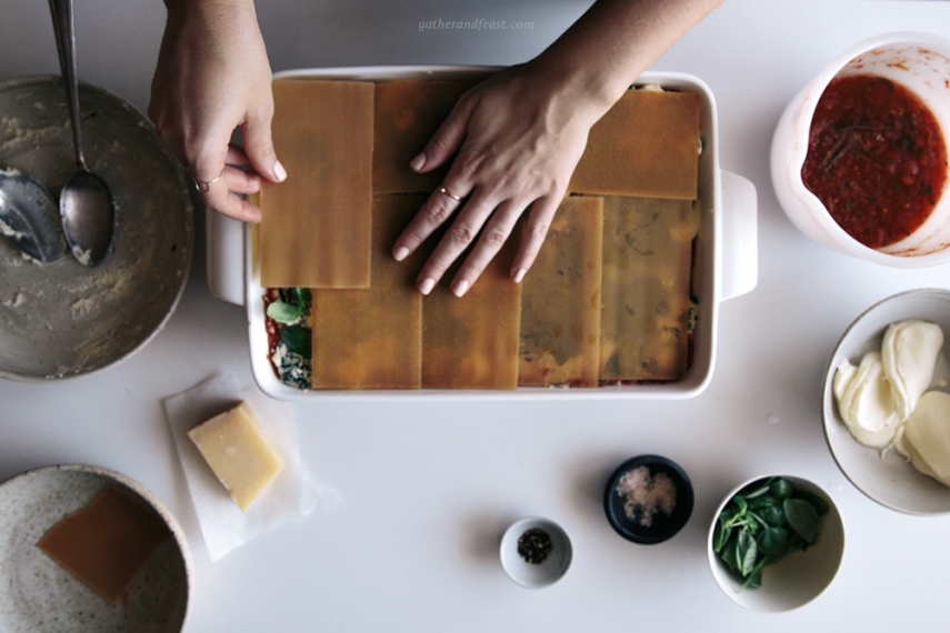 Tomato%2C+Ricotta%2C+Kale+%26+Basil+Lasagna++%7C++Gather+%26+Feast