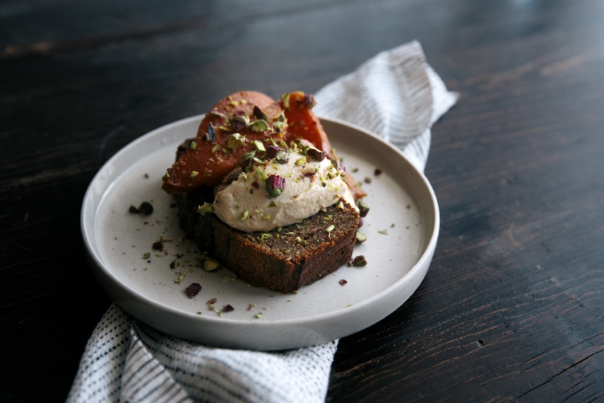 Buckwheat+Banana+Bread+with+Poached+Quinces+%26+Mascarpone++%7C++Gather+%26+Feast