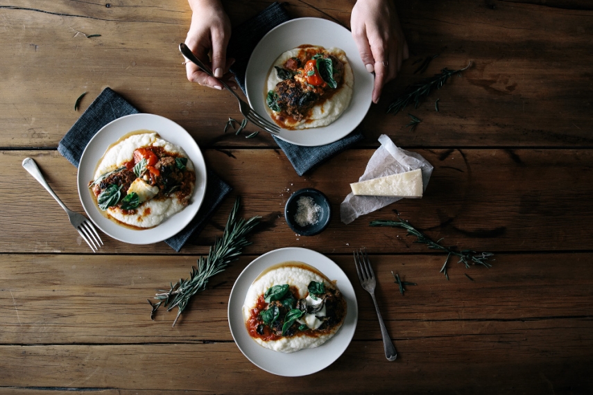 Tomato+%26+Basil+Meatballs+with+Cauliflower+Puree++%7C++Gather+%26+Feast