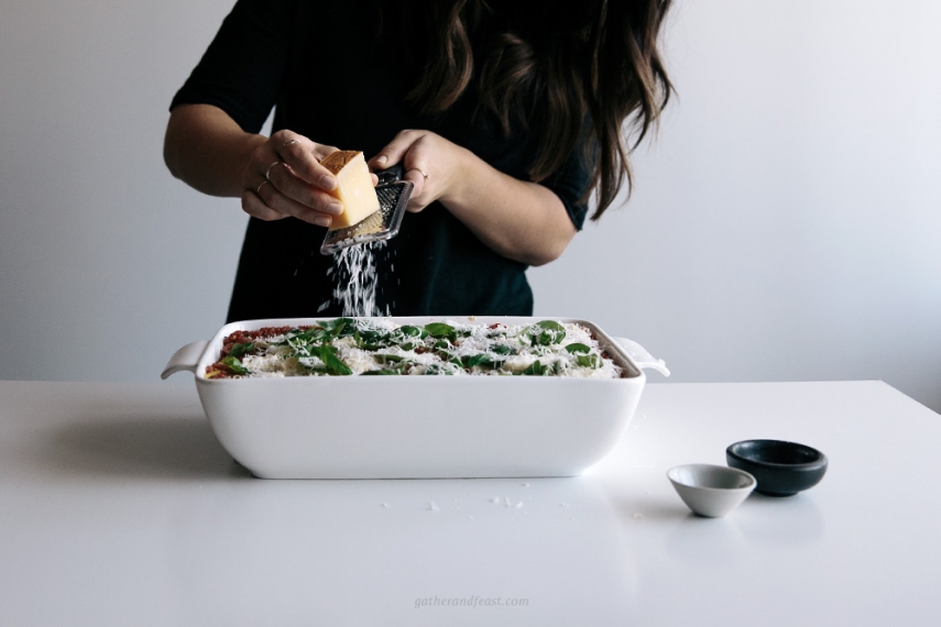 Tomato%2C+Ricotta%2C+Kale+%26+Basil+Lasagna++%7C++Gather+%26+Feast