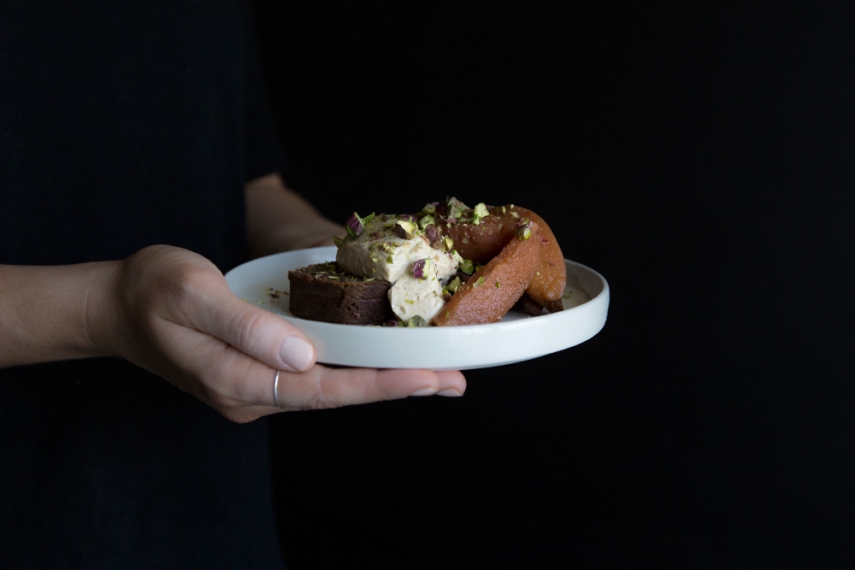 Buckwheat+Banana+Bread+with+Poached+Quinces+%26+Mascarpone++%7C++Gather+%26+Feast