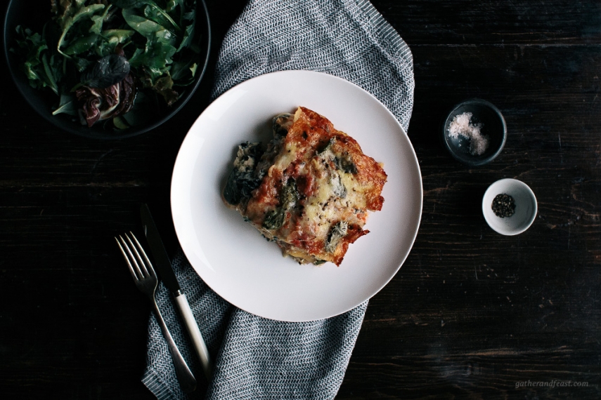 Tomato%2C+Ricotta%2C+Kale+%26+Basil+Lasagna++%7C++Gather+%26+Feast