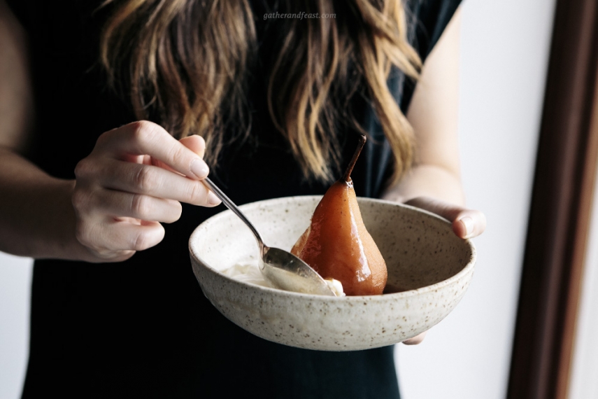 Spiced+Poached+Pears+with+Salted+Caramel++%7C++Gather+%26+Feast