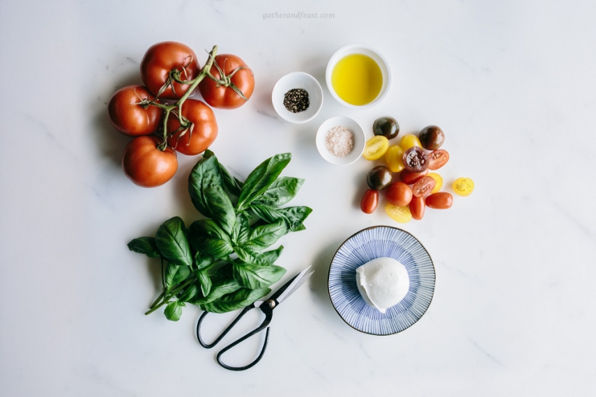 Torn+Buffalo+Mozzarella+with+Tomato+%26+Fresh+Basil++%7C++Gather+%26+Feast