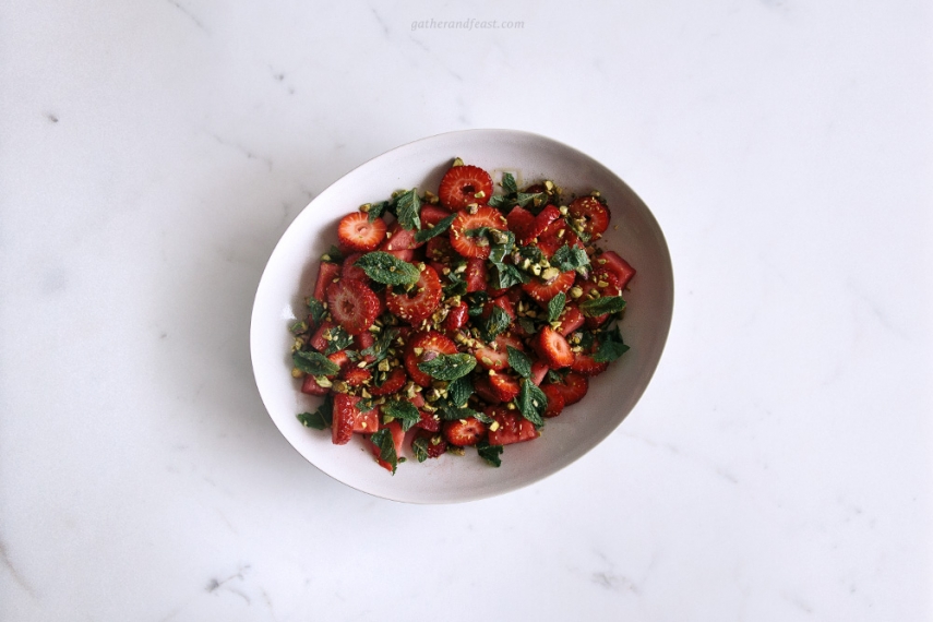 Watermelon+%26+Strawberries+with+Pistachios%2C+Honey+%26+Mint++%7C++Gather+%26+Feast